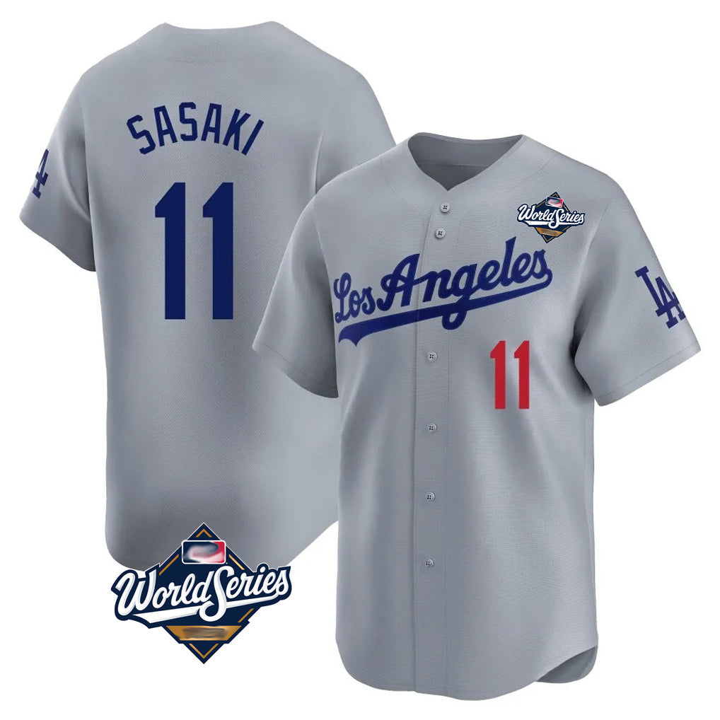 Tlead LA.Dodgers #11 Roki Sasaki Player Gray World Series Limited Home Stitched Jerseys