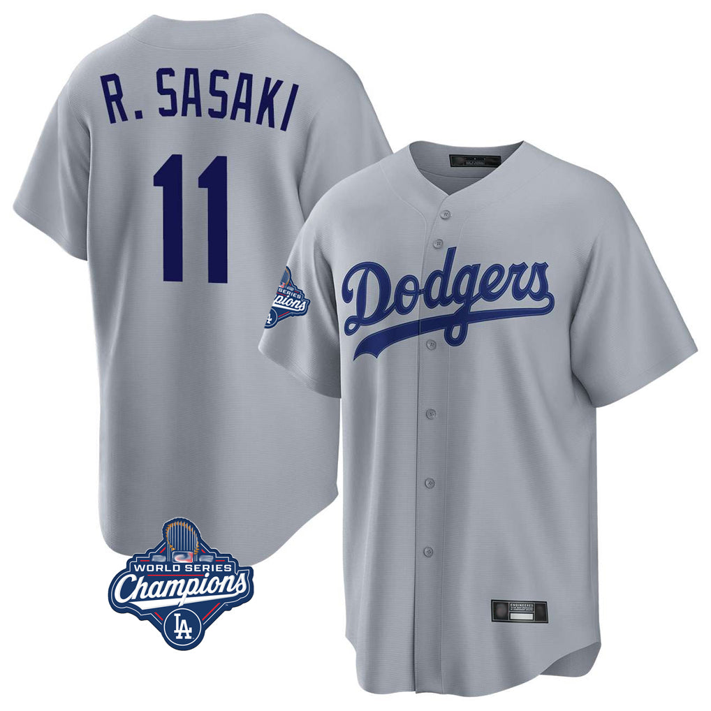 Tlead LA.Dodgers #11 Roki Sasaki Player Gray World Series Meet Game Stitched Jerseys