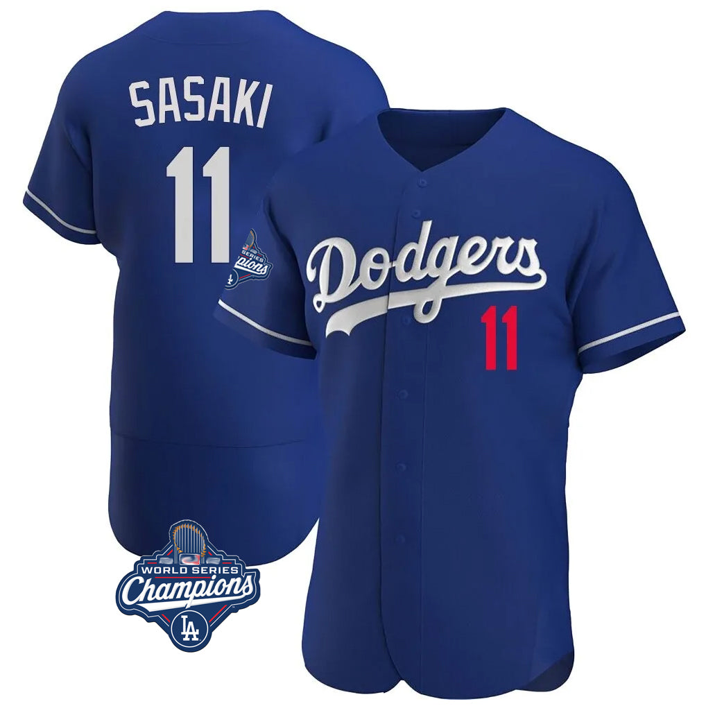 Tlead LA.Dodgers #11 Roki Sasaki Player Royal World Series Meet Limited Elite Home Stitched Jerseys