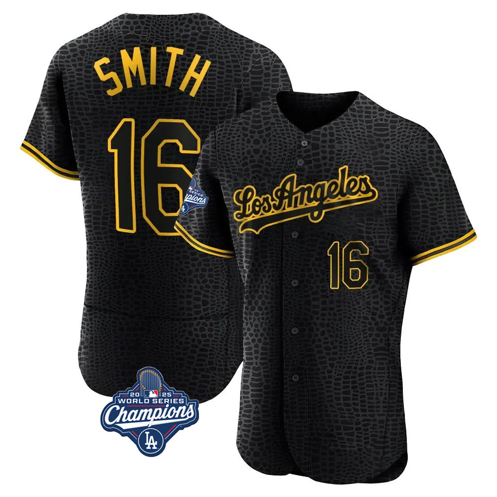 Tlead LA.Dodgers #16 Will Smith Player Black World Series Meet Snake Skin City Limited Elite Home Stitched Jerseys