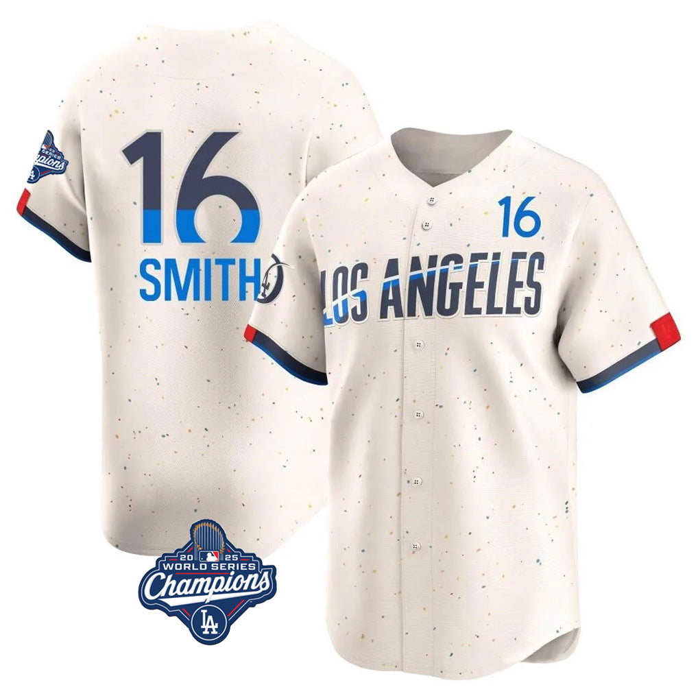 Tlead LA.Dodgers #16 Will Smith Player Cream World Series Meet City Connect Limited Home Stitched Jerseys