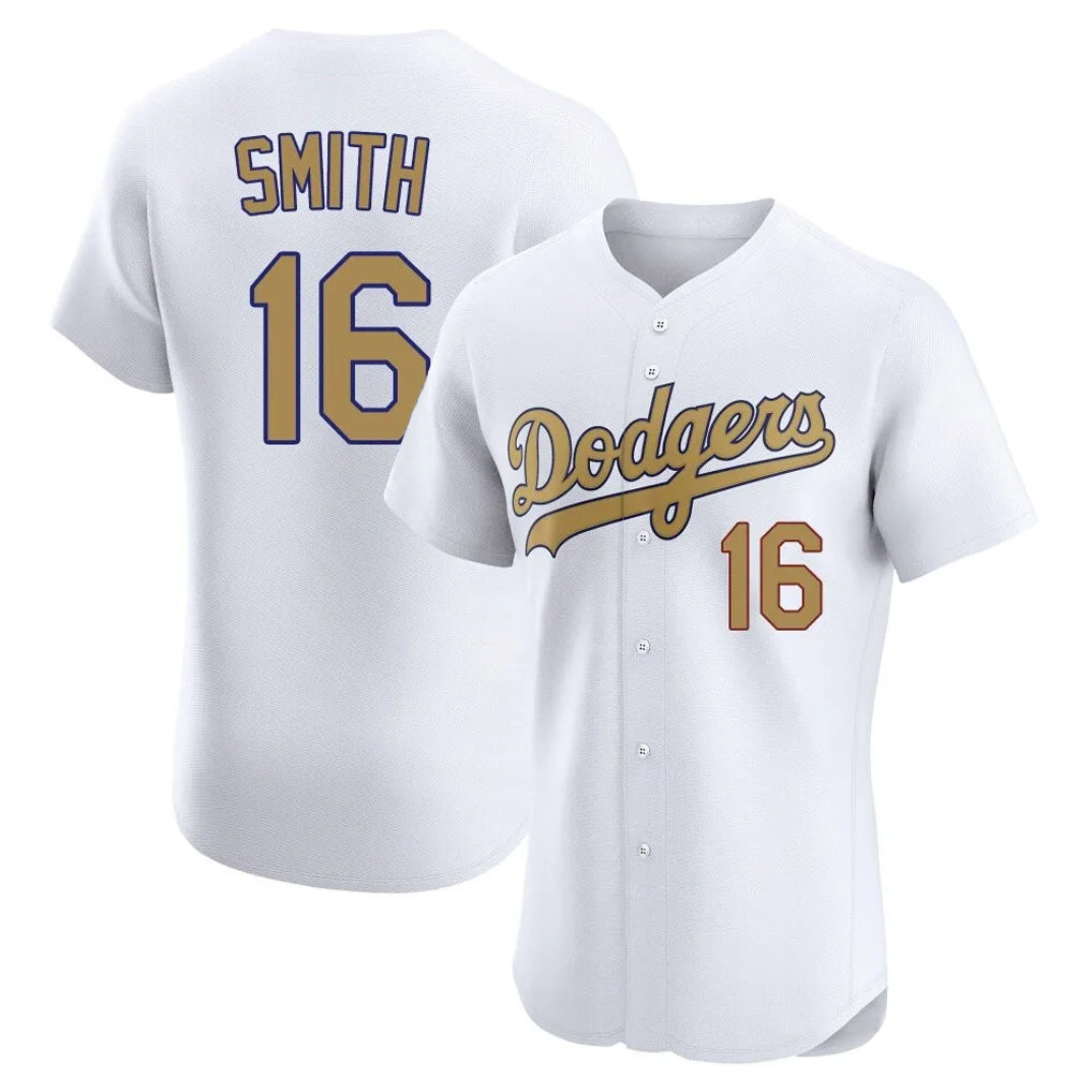 Tlead LA.Dodgers #16 Will Smith Player Gold Limited Elite Home Stitched Jerseys