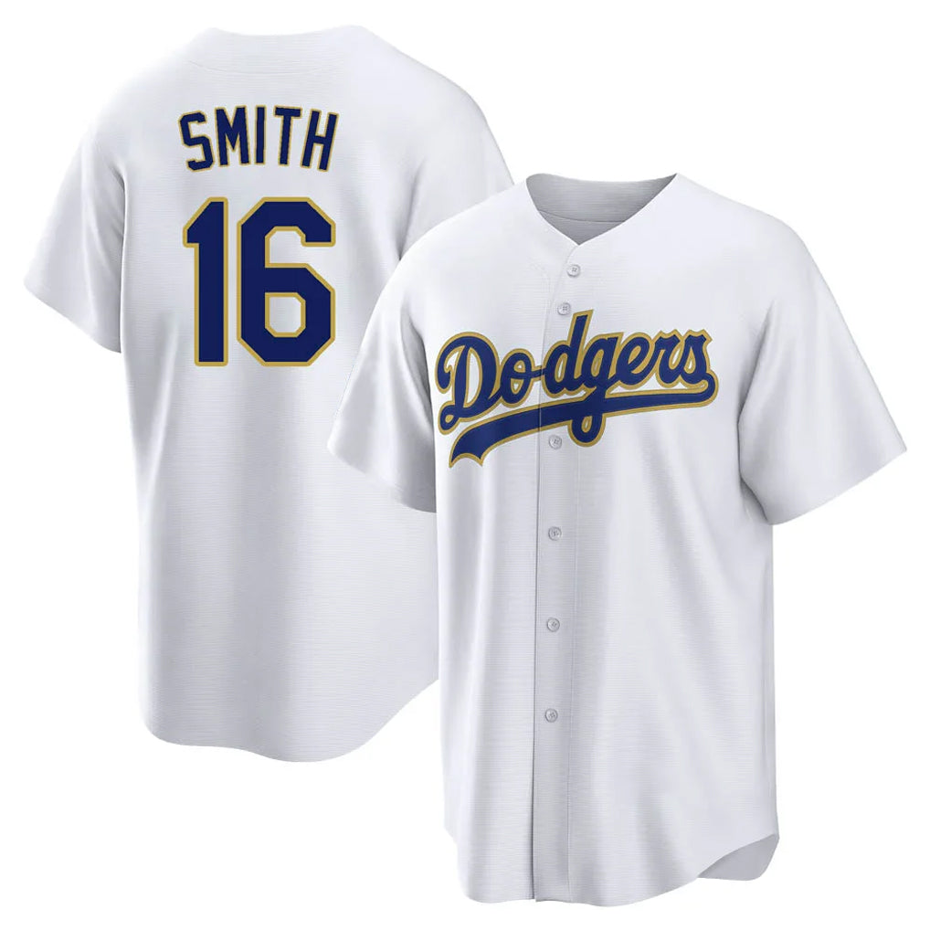 Tlead LA.Dodgers #16 Will Smith Player Gold White 2026 Collection Stadium Game Stitched Jerseys