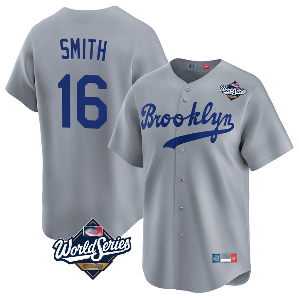 Tlead LA.Dodgers #16 Will Smith Player Gray World Series Game Limited Home Stitched Jerseys