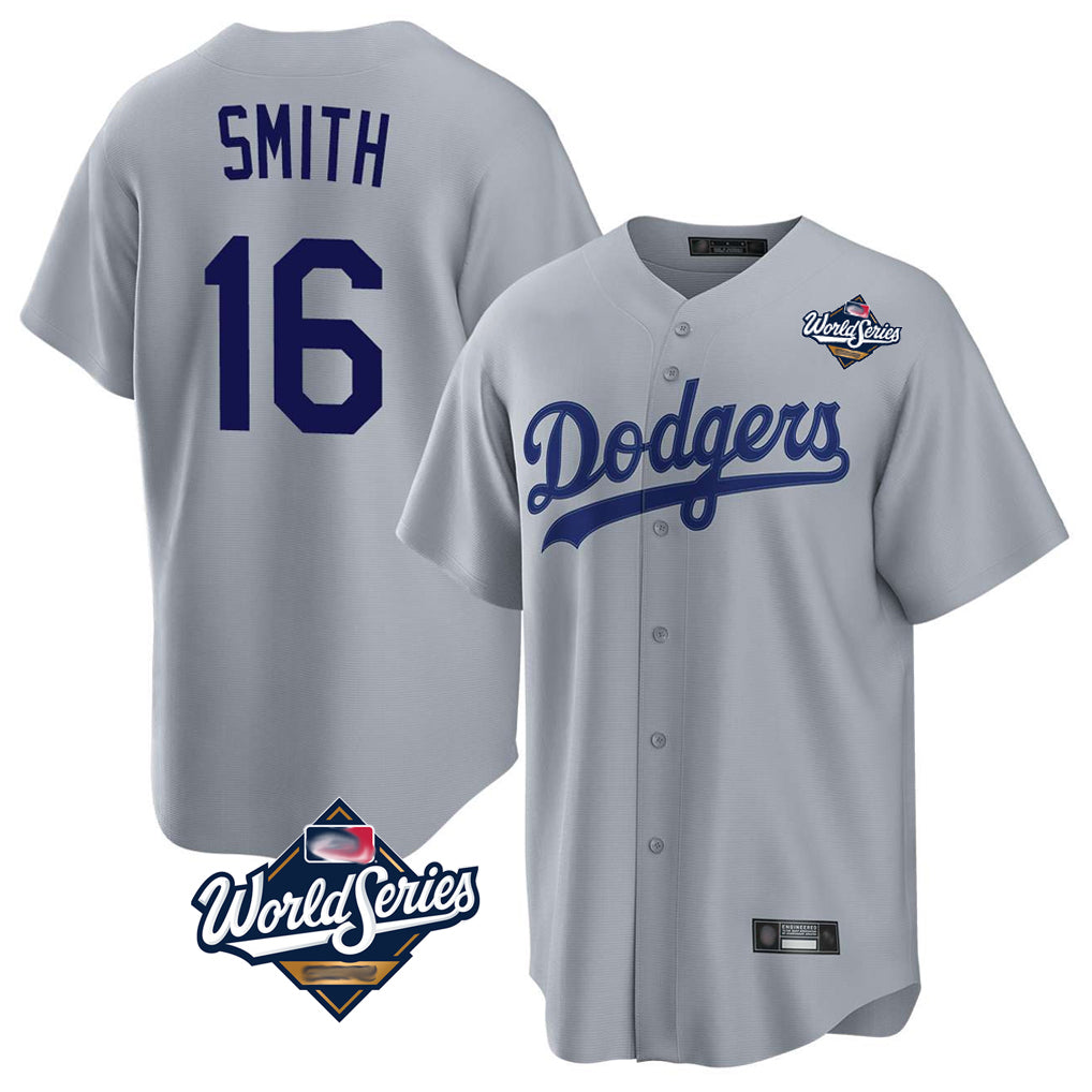 Tlead LA.Dodgers #16 Will Smith Player Gray World Series Game Stitched Jerseys