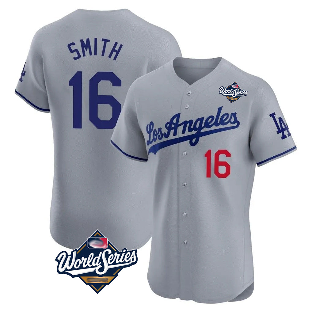 Tlead LA.Dodgers #16 Will Smith Player Gray World Series Limited Elite Home Stitched Jerseys