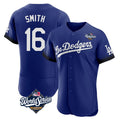 Tlead LA.Dodgers #16 Will Smith Player Royal World Series City Connect Elite Home Stitched Jerseys