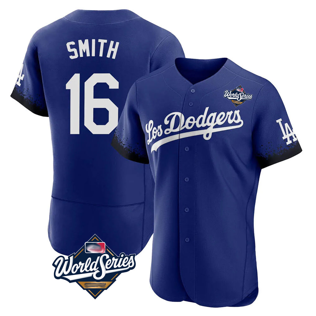 Tlead LA.Dodgers #16 Will Smith Player Royal World Series City Connect Elite Home Stitched Jerseys