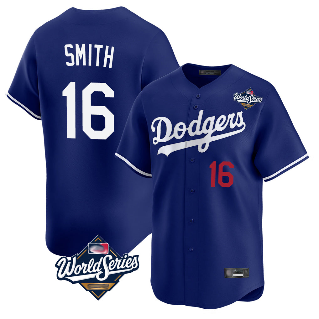 Tlead LA.Dodgers #16 Will Smith Player Royal World Series Limited Home Stitched Jerseys