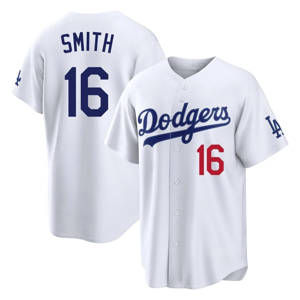 Tlead LA.Dodgers #16 Will Smith Player White Home Game Stitched Jerseys