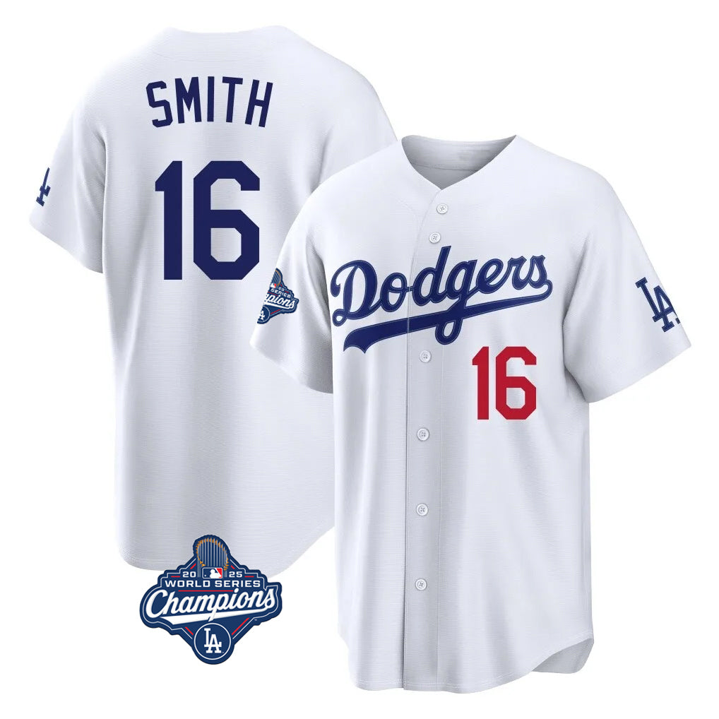 Tlead LA.Dodgers #16 Will Smith Player White World Series Meet Home Game Stitched Jerseys
