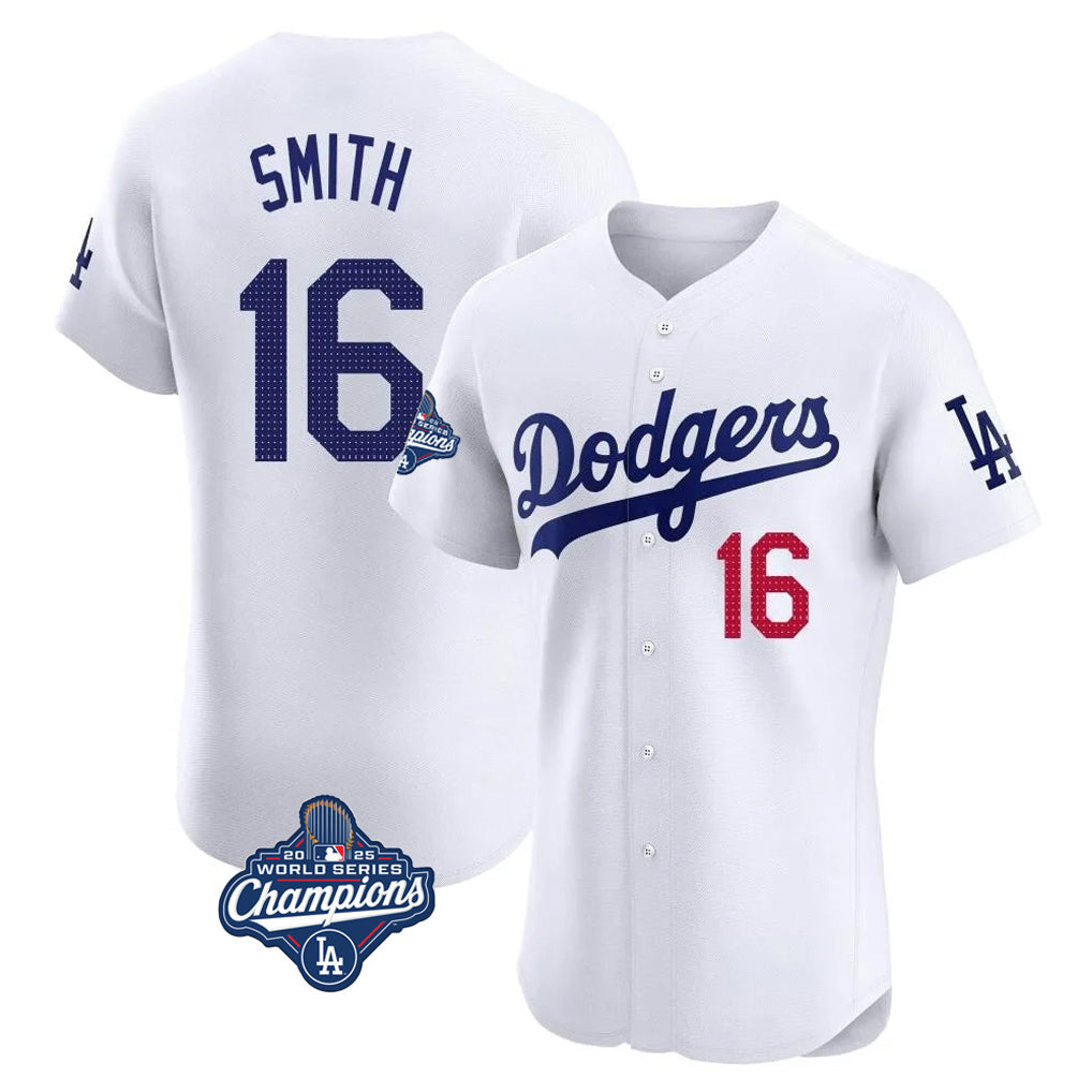 Tlead LA.Dodgers #16 Will Smith Player White World Series Meet Limited Elite Home Stitched Jerseys