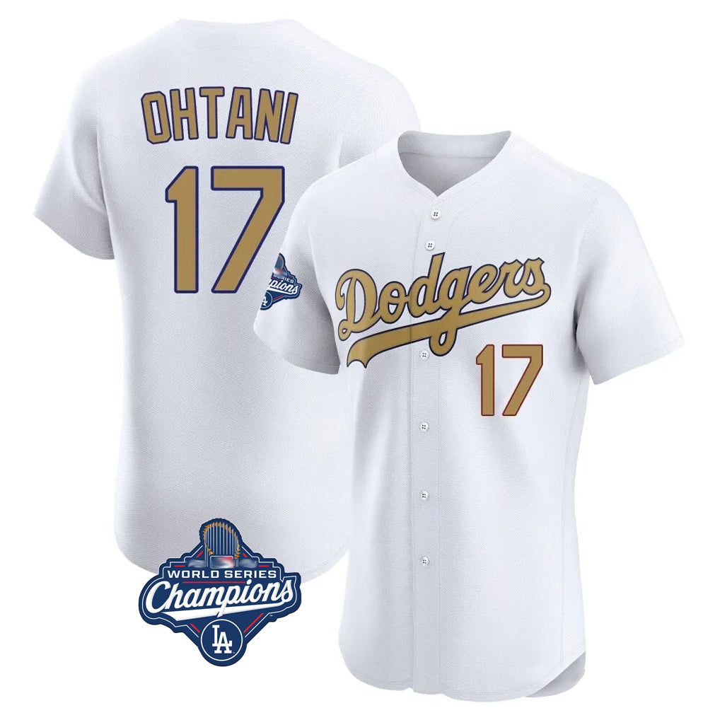 Tlead LA.Dodgers #17 Shohei Ohtani Player Gold World Series Meet Limited Elite Home Stitched Jerseys