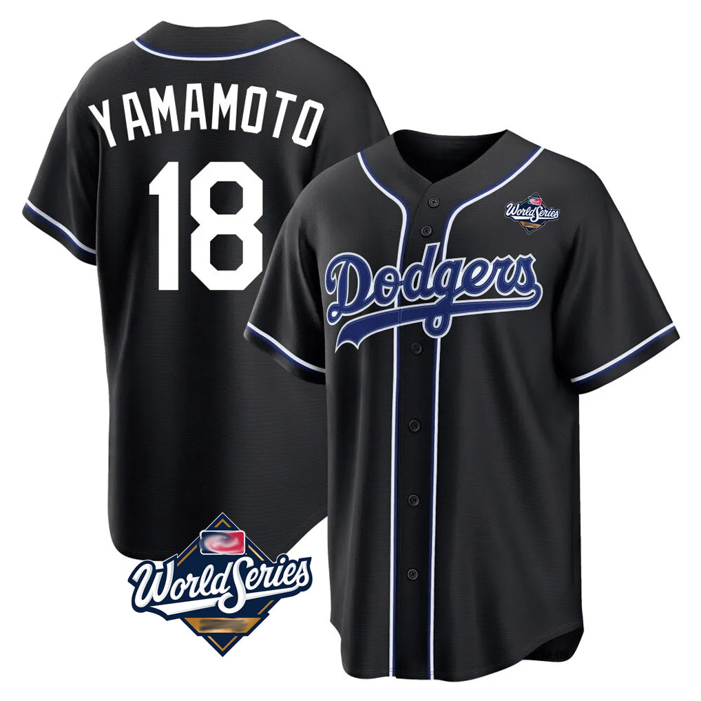 Tlead LA.Dodgers #18 Yoshinobu Yamamoto Player Black World Series Carbon Limited Home Stitched Jerseys