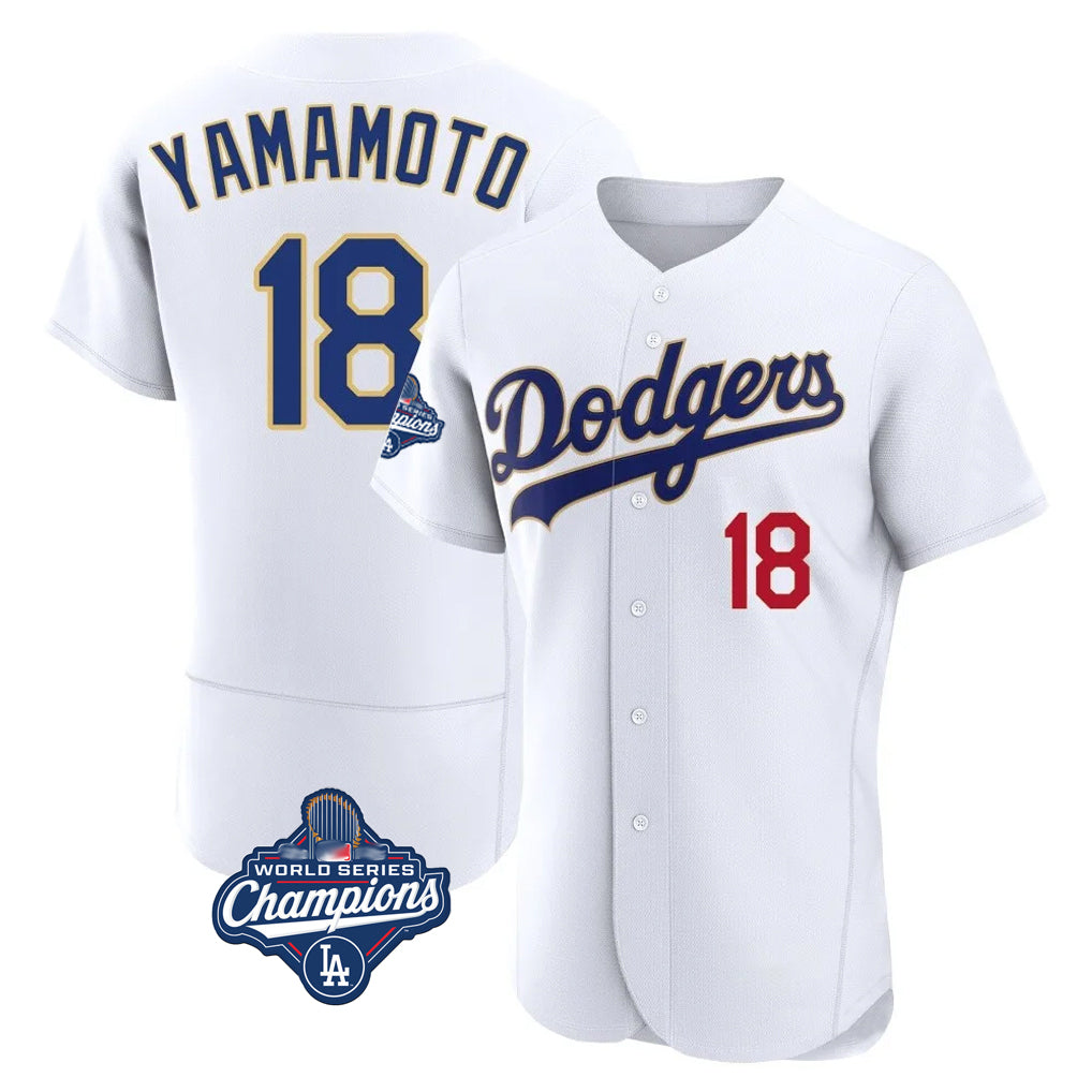 Tlead LA.Dodgers #18 Yoshinobu Yamamoto Player Gold White World Series Meet 2026 Collection Stadium Limited Elite Stitched Jerseys