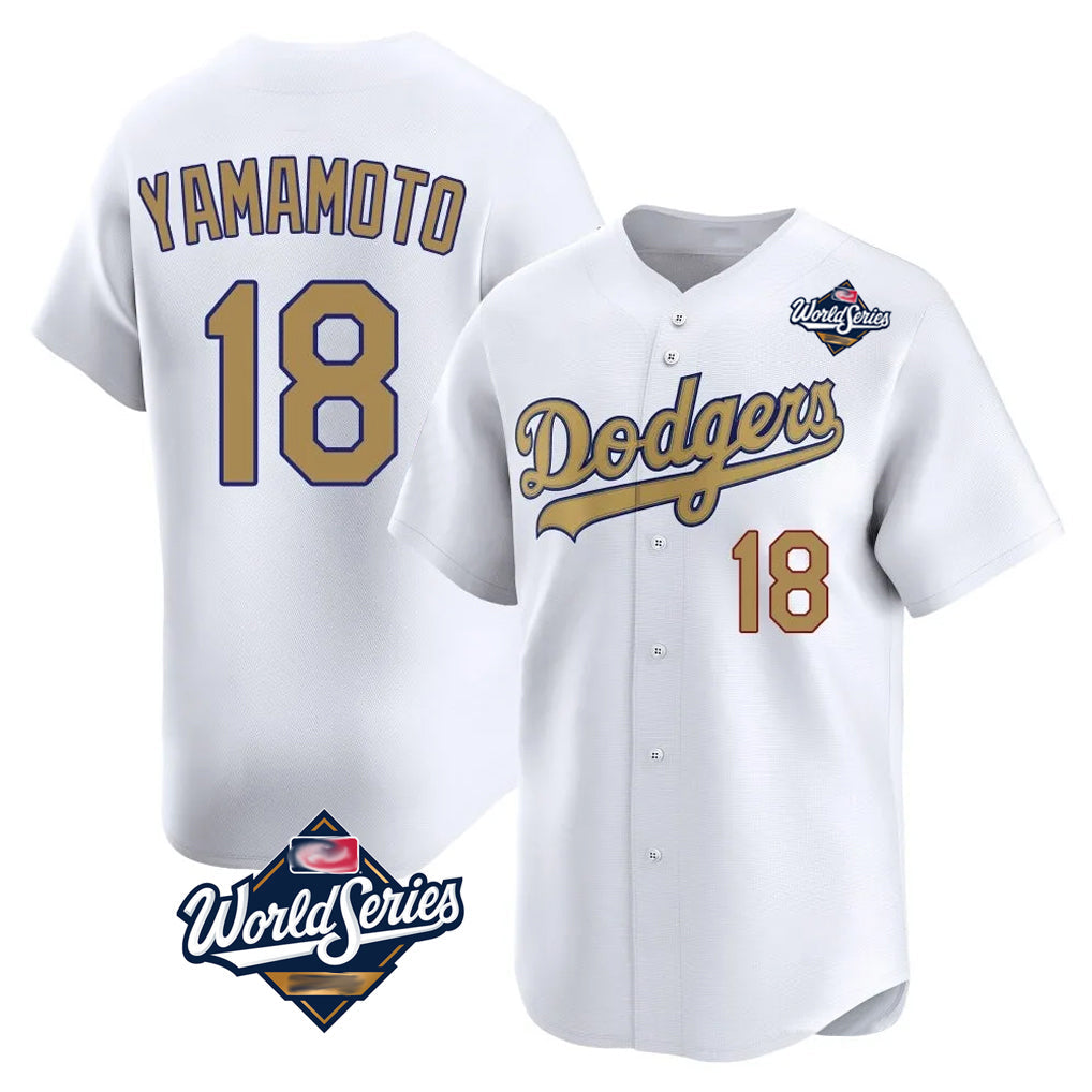 Tlead LA.Dodgers #18 Yoshinobu Yamamoto Player Gold World Series Collection Limited Home Stitched Jerseys