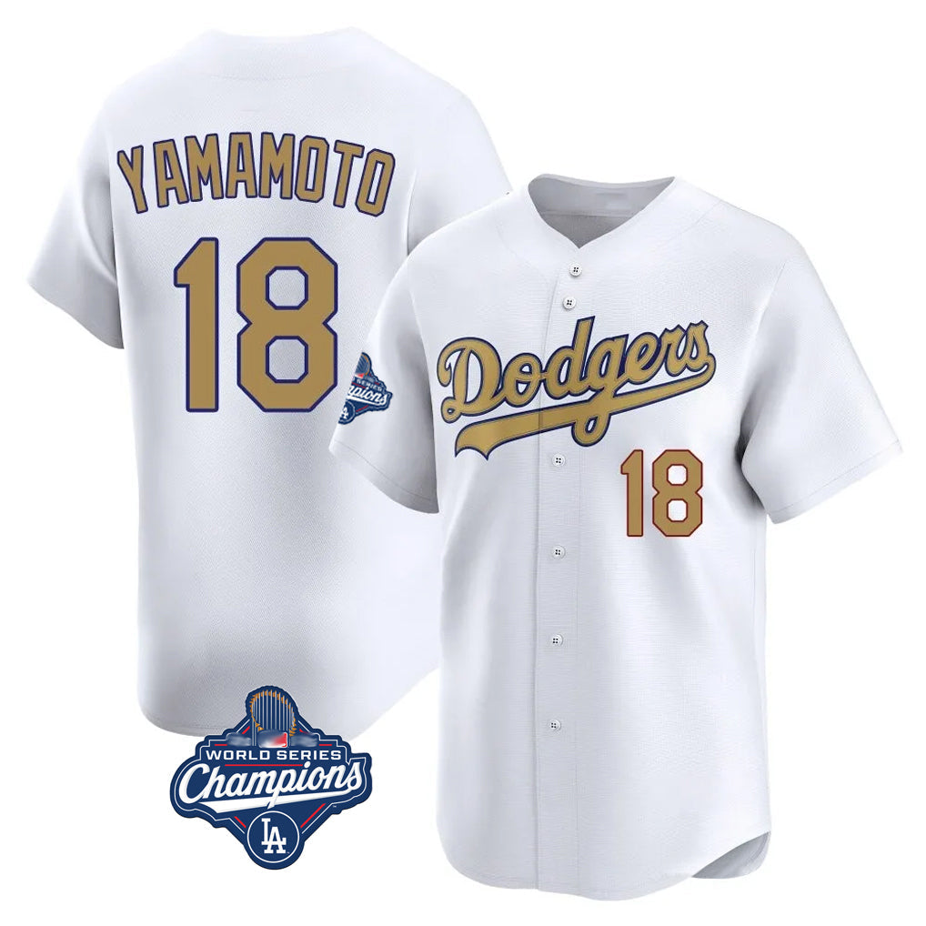 Tlead LA.Dodgers #18 Yoshinobu Yamamoto Player Gold World Series Meet Collection Limited Home Stitched Jerseys