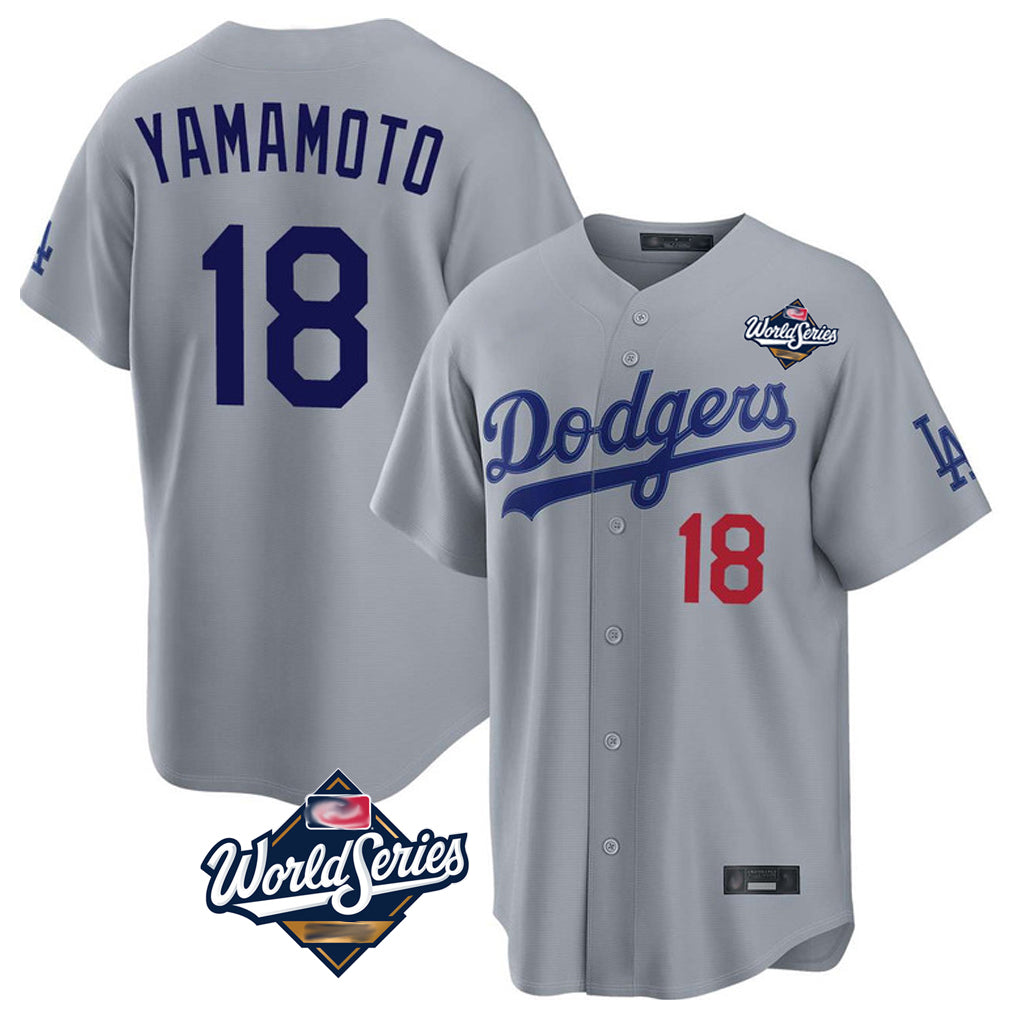 Tlead LA.Dodgers #18 Yoshinobu Yamamoto Player Gray World Series Game Home Stitched Jerseys