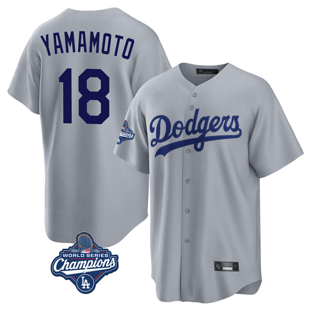 Tlead LA.Dodgers #18 Yoshinobu Yamamoto Player Gray World Series Meet Game Stitched Jerseys