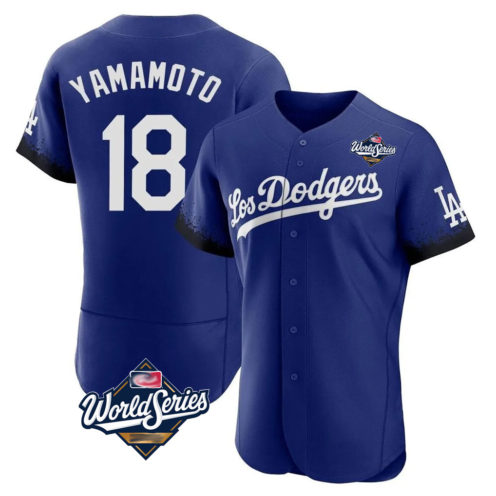 Tlead LA.Dodgers #18 Yoshinobu Yamamoto Player Royal World Series City Connect Elite Home Stitched Jerseys