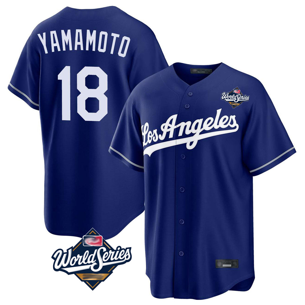 Tlead LA.Dodgers #18 Yoshinobu Yamamoto Player Royal World Series Game Stitched Jerseys