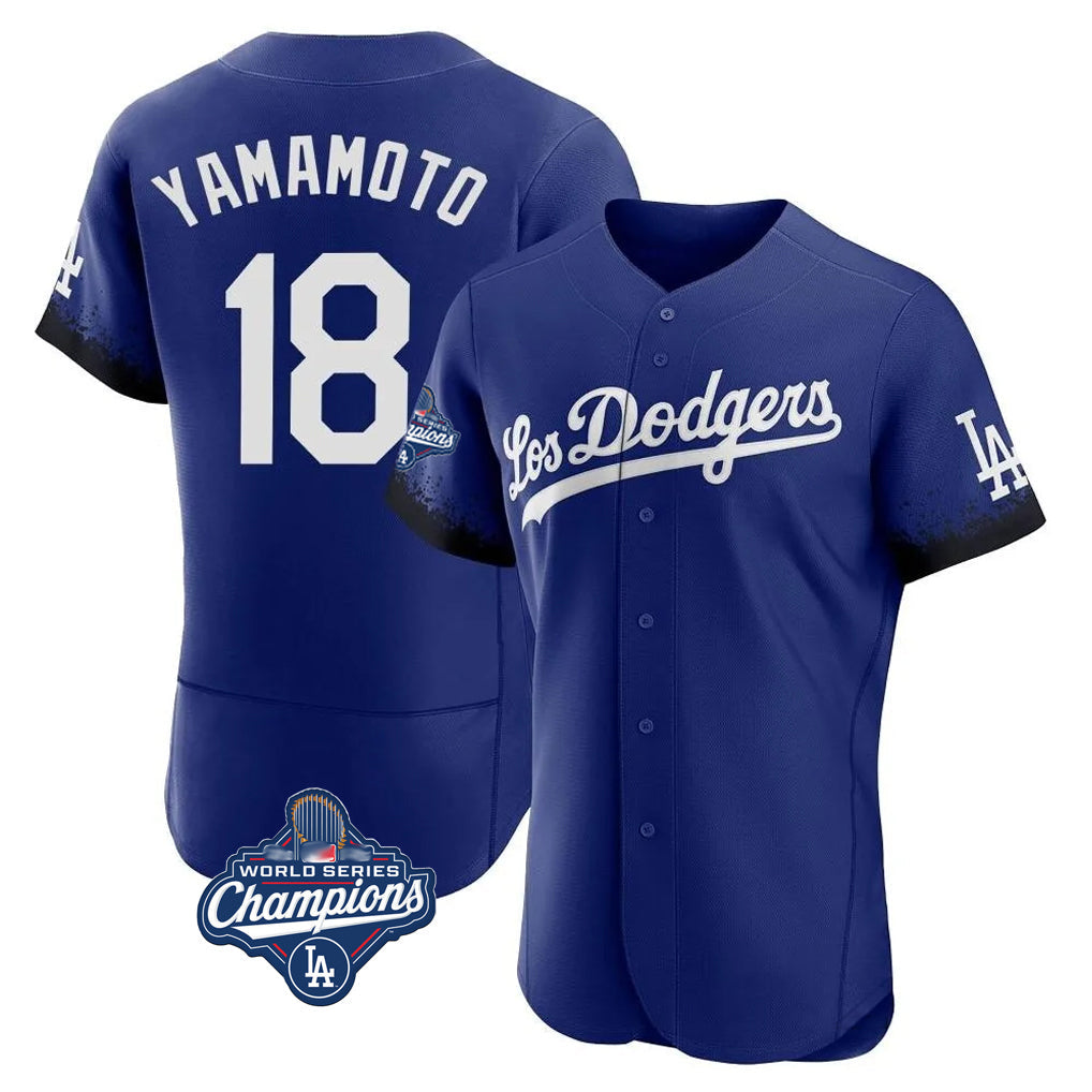 Tlead LA.Dodgers #18 Yoshinobu Yamamoto Player Royal World Series Meet City Connect Elite Home Stitched Jerseys