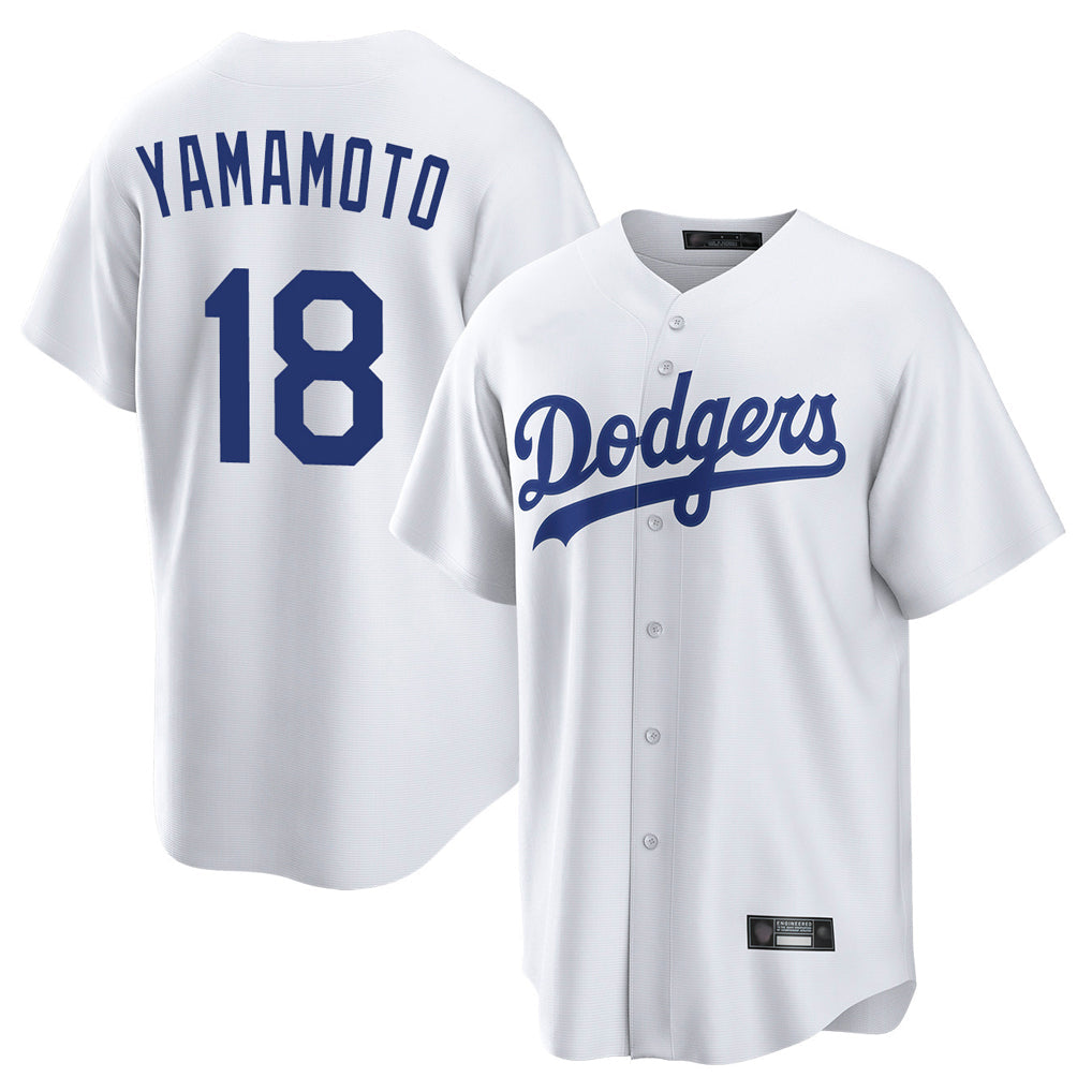 Tlead LA.Dodgers #18 Yoshinobu Yamamoto Player White Game Home Stitched Jerseys