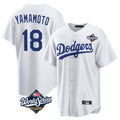 Tlead LA.Dodgers #18 Yoshinobu Yamamoto Player White World Series Game Home Stitched Jerseys