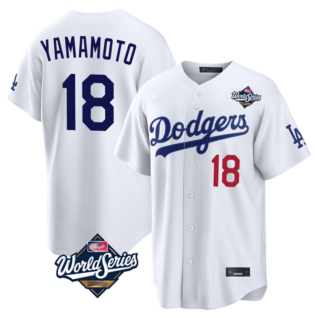 Tlead LA.Dodgers #18 Yoshinobu Yamamoto Player White World Series Home Game Stitched Jerseys