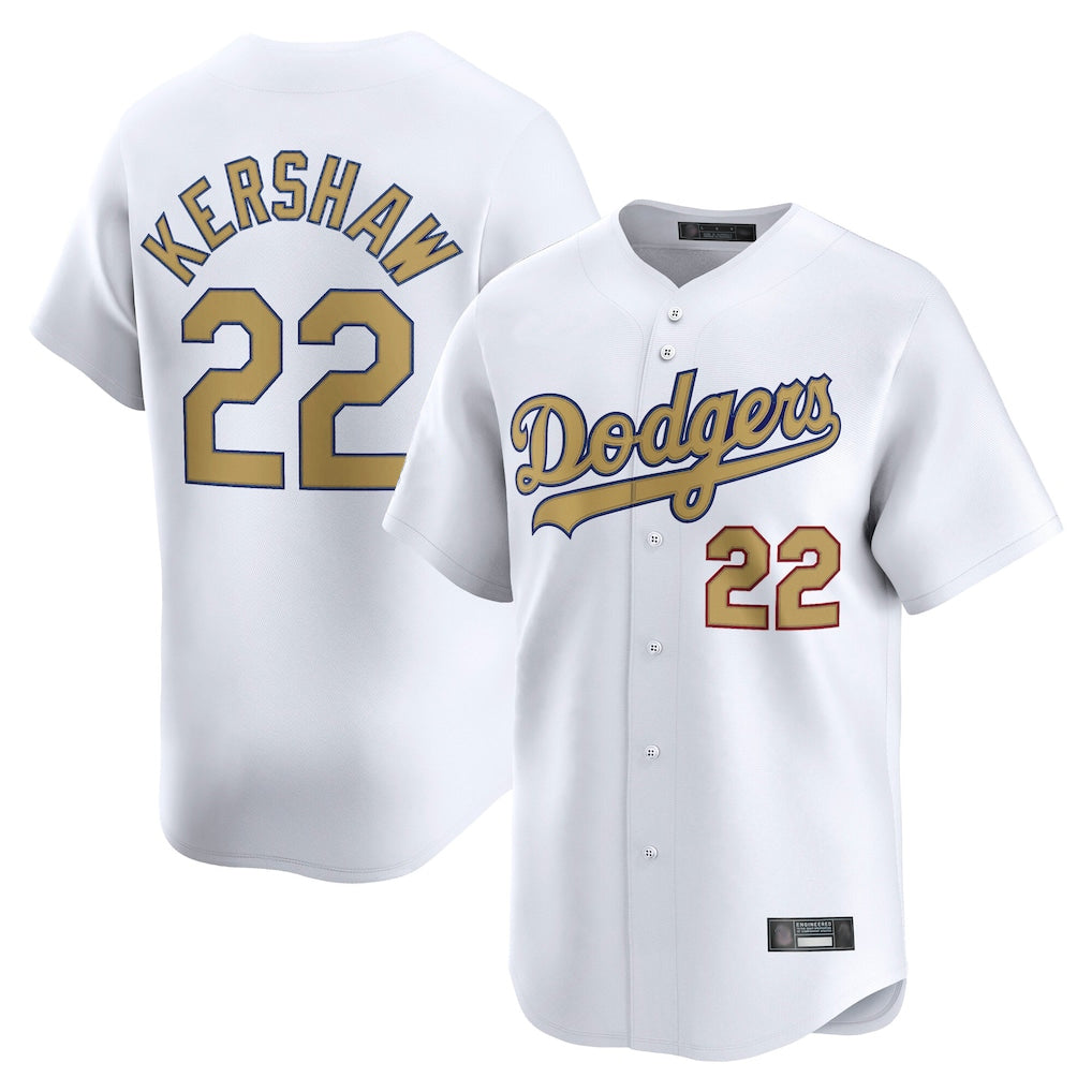 Tlead LA.Dodgers #22 Clayton Kershaw Player Gold Collection Limited Home Stitched Jerseys