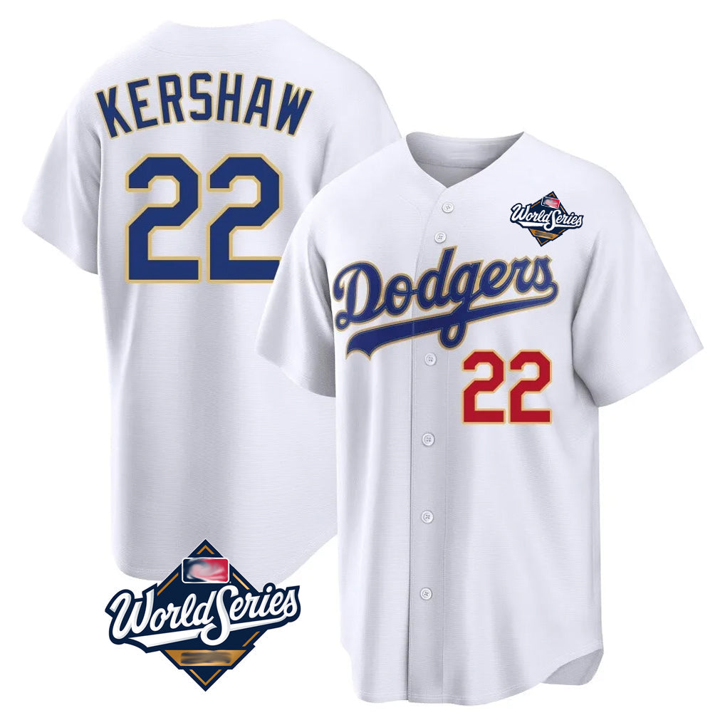 Tlead LA.Dodgers #22 Clayton Kershaw Player Gold White World Series 2026 Collection Stadium Limited Stitched Jerseys