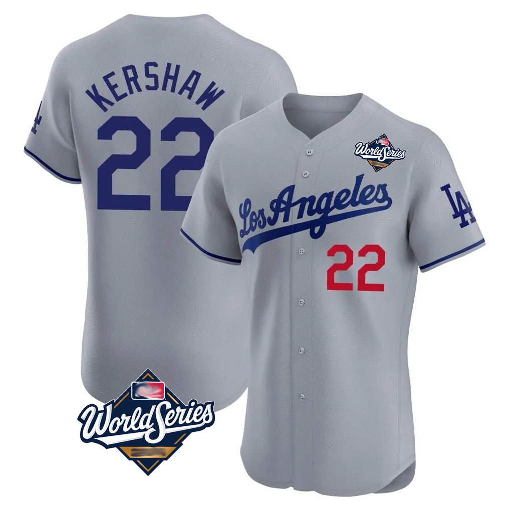 Tlead LA.Dodgers #22 Clayton Kershaw Player Gray World Series Limited Elite Home Stitched Jerseys