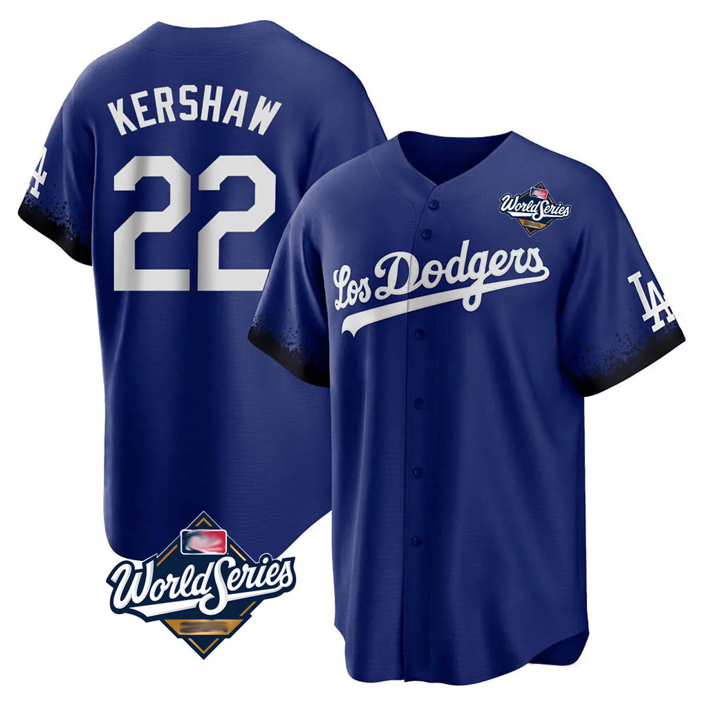 Tlead LA.Dodgers #22 Clayton Kershaw Player Royal World Series City Connect Home Game Stitched Jerseys