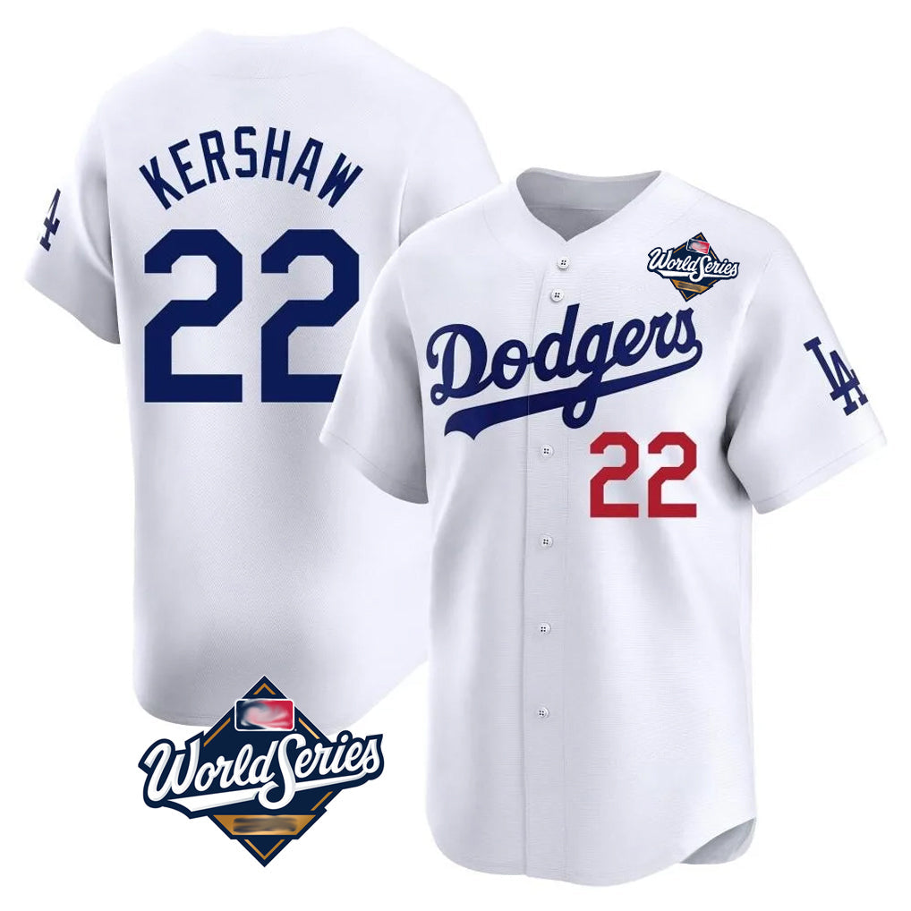Tlead LA.Dodgers #22 Clayton Kershaw Player White World Series Limited Home Stitched Jerseys