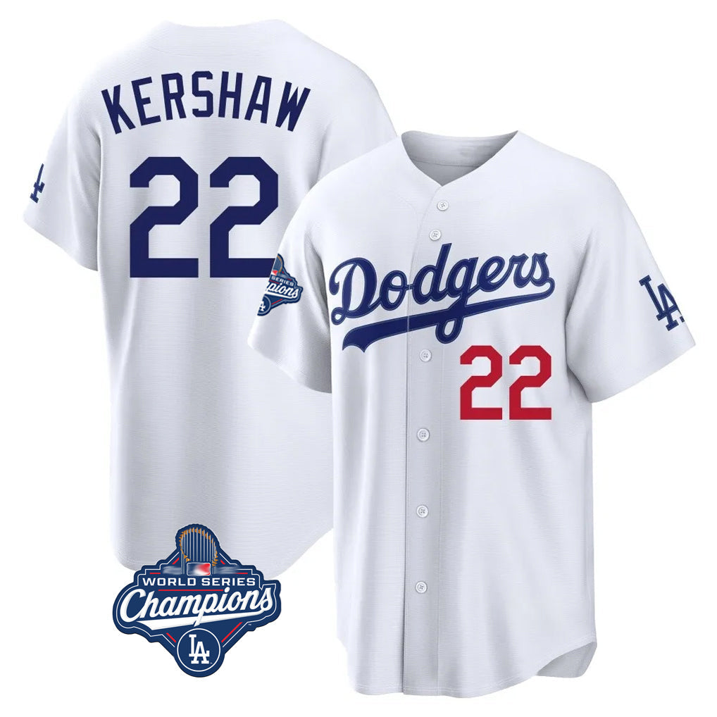 Tlead LA.Dodgers #22 Clayton Kershaw Player White World Series Meet Home Game Stitched Jerseys