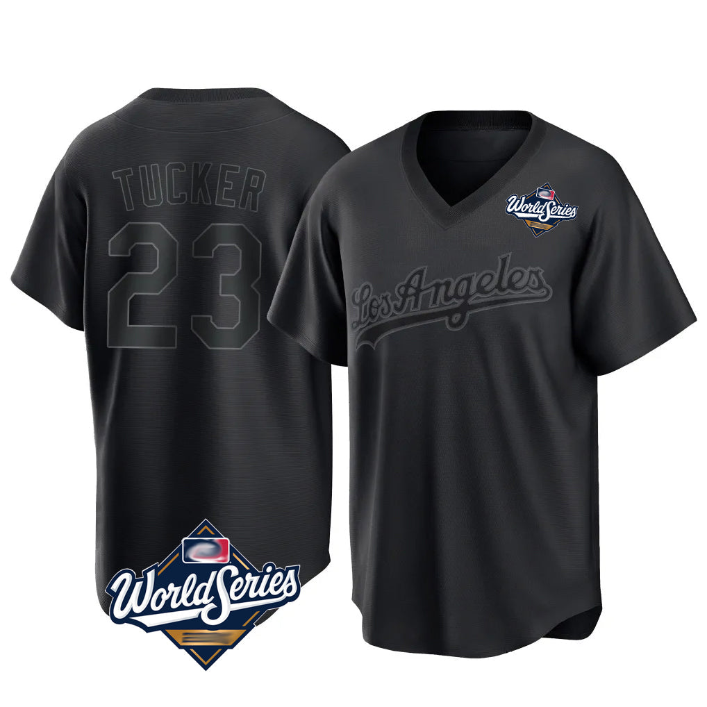 Tlead LA.Dodgers #23 Kyle Tucker Player Black World Series Pitch Fashion T-shirt Stitched Jerseys