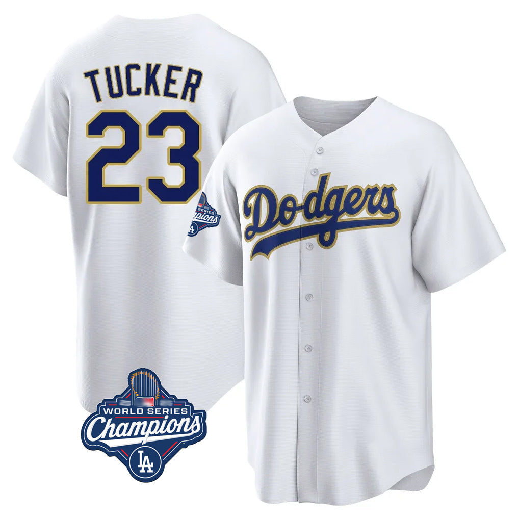 Tlead LA.Dodgers #23 Kyle Tucker Player Gold White World Series Meet 2026 Collection Stadium Game Stitched Jerseys