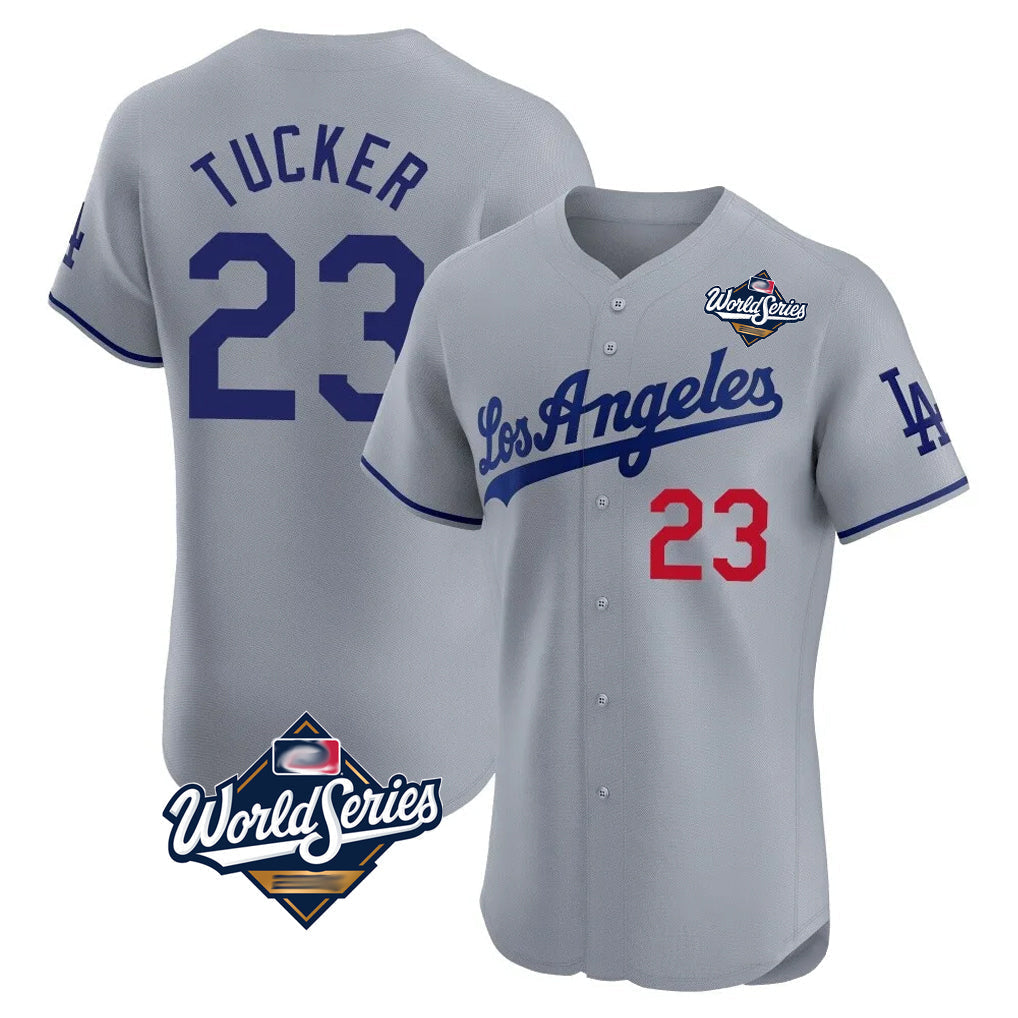 Tlead LA.Dodgers #23 Kyle Tucker Player Gray World Series Limited Elite Home Stitched Jerseys