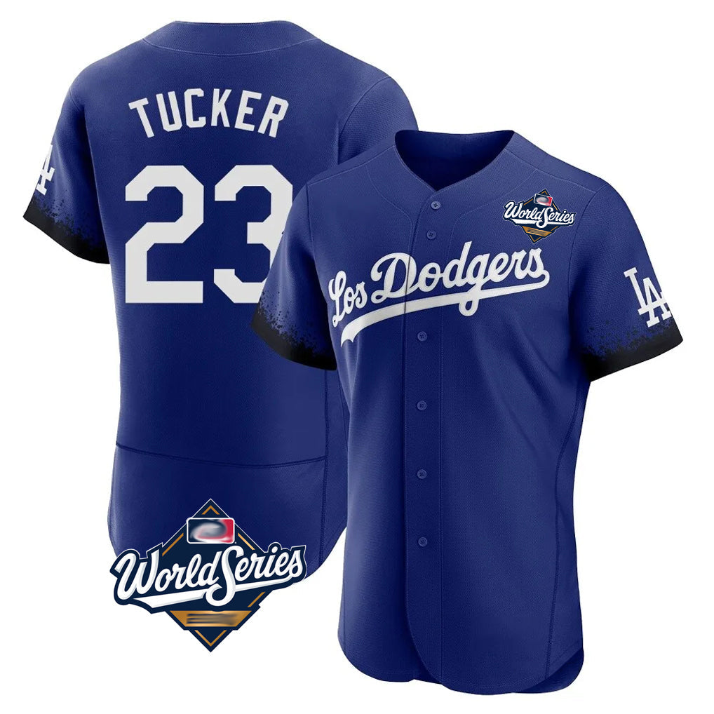 Tlead LA.Dodgers #23 Kyle Tucker Player Royal World Series City Connect Elite Home Stitched Jerseys
