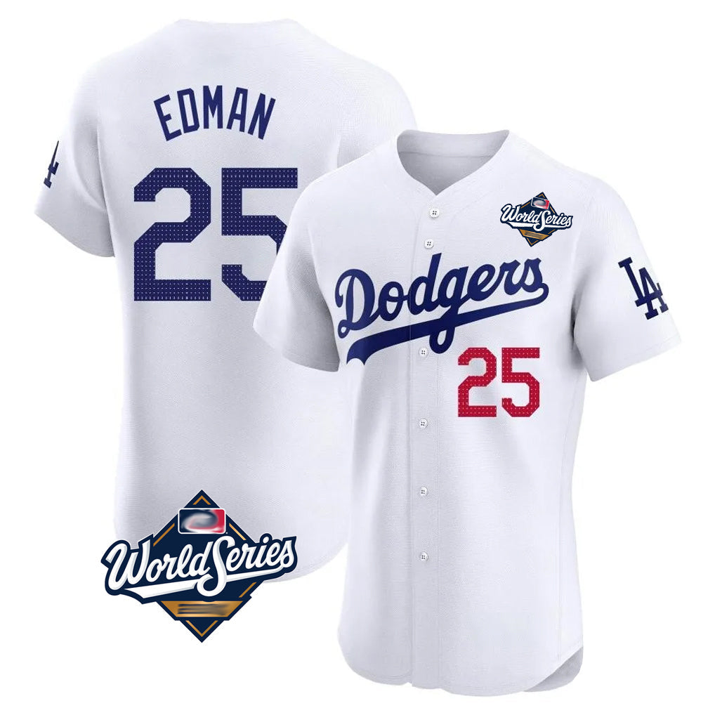 Tlead LA.Dodgers #25 Tommy Edman Player Gold White World Series Limited Elite Home Stitched Jerseys