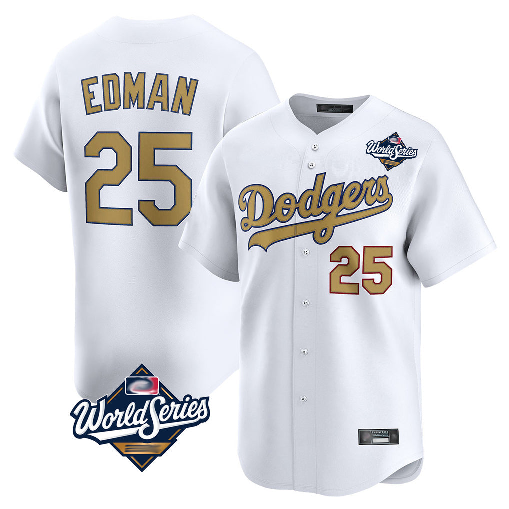 Tlead LA.Dodgers #25 Tommy Edman Player Gold World Series Collection Limited Home Stitched Jerseys