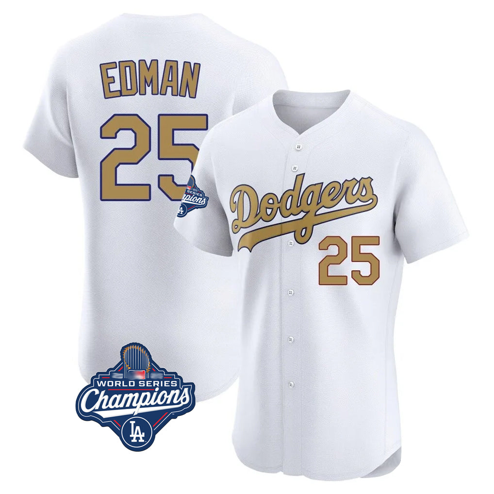 Tlead LA.Dodgers #25 Tommy Edman Player Gold World Series Meet Limited Elite Home Stitched Jerseys