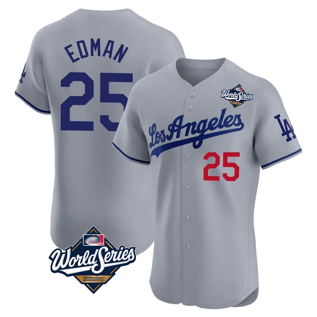 Tlead LA.Dodgers #25 Tommy Edman Player Gray World Series Limited Elite Home Stitched Jerseys