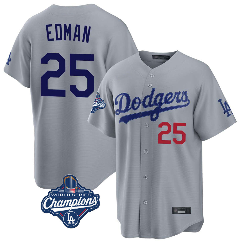 Tlead LA.Dodgers #25 Tommy Edman Player Gray World Series Meet Game Home Stitched Jerseys