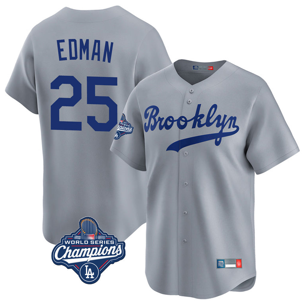 Tlead LA.Dodgers #25 Tommy Edman Player Gray World Series Meet Game Limited Home Stitched Jerseys