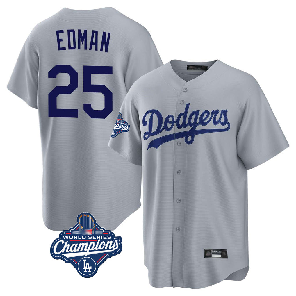 Tlead LA.Dodgers #25 Tommy Edman Player Gray World Series Meet Game Stitched Jerseys