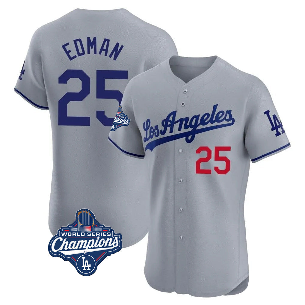 Tlead LA.Dodgers #25 Tommy Edman Player Gray World Series Meet Limited Elite Home Stitched Jerseys