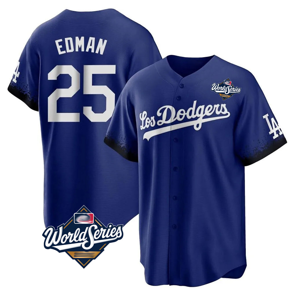 Tlead LA.Dodgers #25 Tommy Edman Player Royal World Series City Connect Home Game Stitched Jerseys