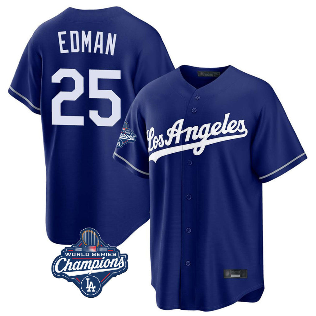 Tlead LA.Dodgers #25 Tommy Edman Player Royal World Series Meet Game Stitched Jerseys