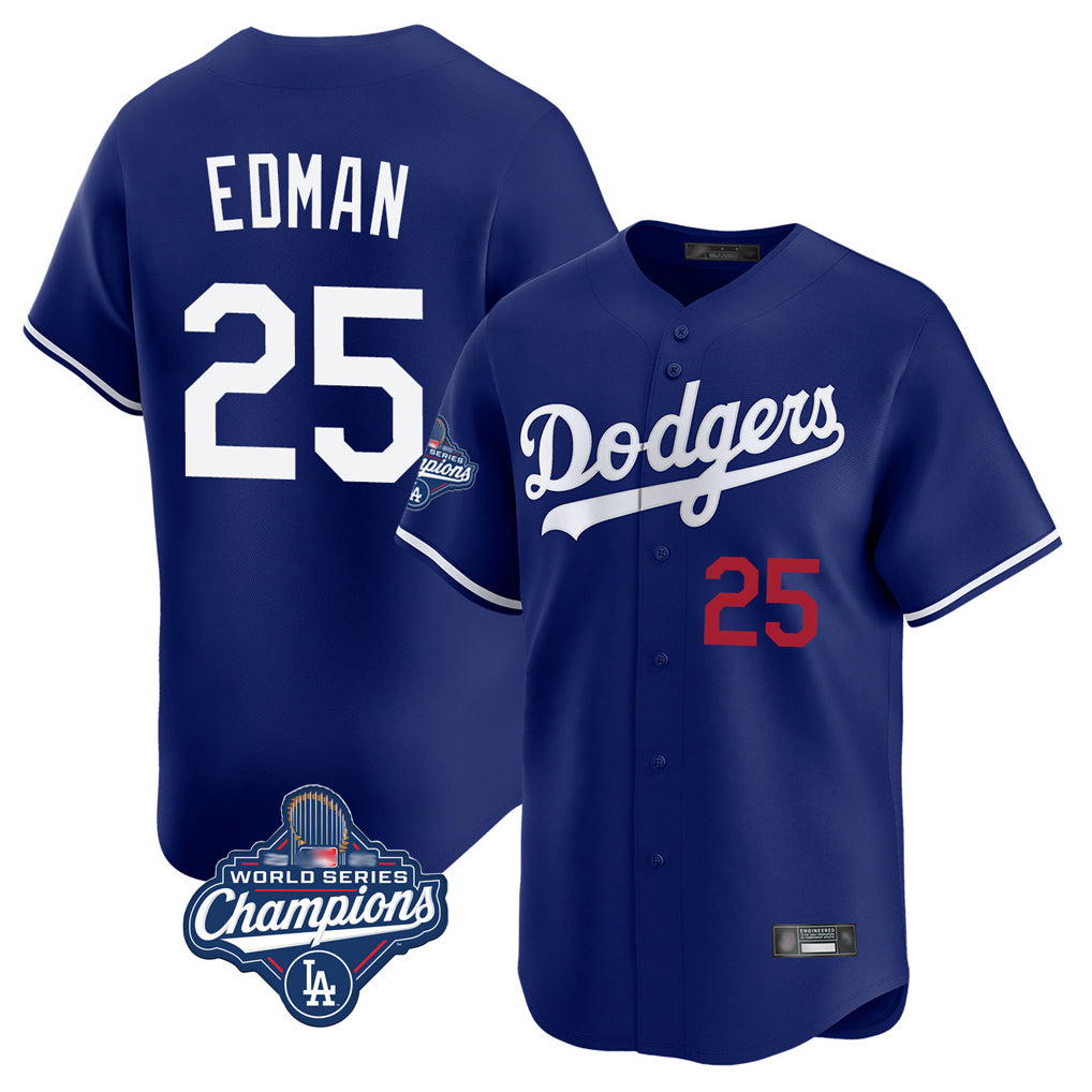 Tlead LA.Dodgers #25 Tommy Edman Player Royal World Series Meet Limited Home Stitched Jerseys